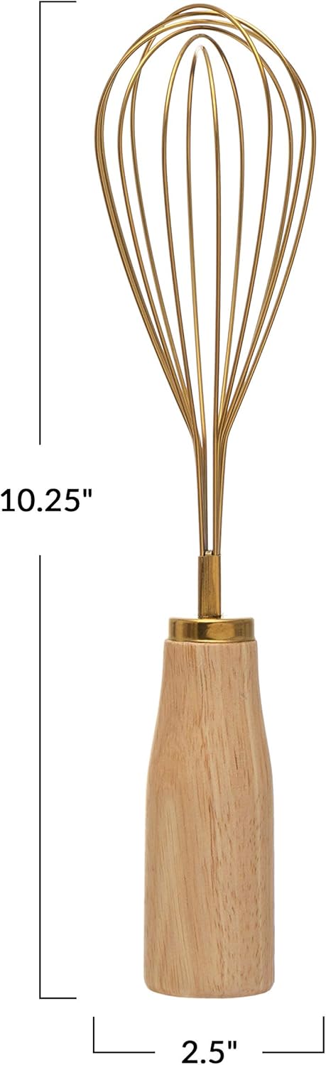 Bloomingville Standing Stainless Steel Wood Handle, Gold Finish Whisk, 10.25"...