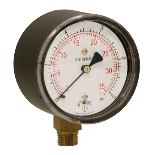 Winters 2-1/2" Dial Size, Liquid Filled Industrial Pressure Gauge, Brass Internals, 304 Stainless Steel Case, Single Scale 0-30 psi, 1.5% Acc, 1/4...