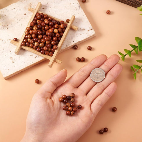 400pcs/Box Natural Round Wood Scentedros Beads 6mm Undyed Waxed Ball Spacer Beads Wooden Loose Beads for DIY Jewelry Crafts Making, Sienna...