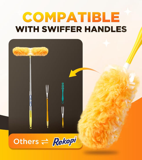 Super Efficient Duster Kit with 12 Duster Refills & 1 Handle, Multisurface 360° Dusters with 4X Microfibers, Unscented Disposable Dusters for Clea...