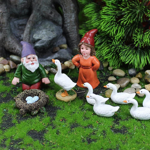 Fairy Tale Garden Accessories, Miniature Gnome Statue and Large White Goose Statue 9 Pieces Set, Garden Gnome Statue for Planter Decoration, Home ...