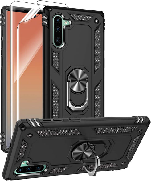 for Samsung Galaxy Note 10 Case, Note10 Case with HD Screen Protectors, Military-Grade Metal Ring Holder Kickstand 15ft Drop Tested Shockproof Cov...