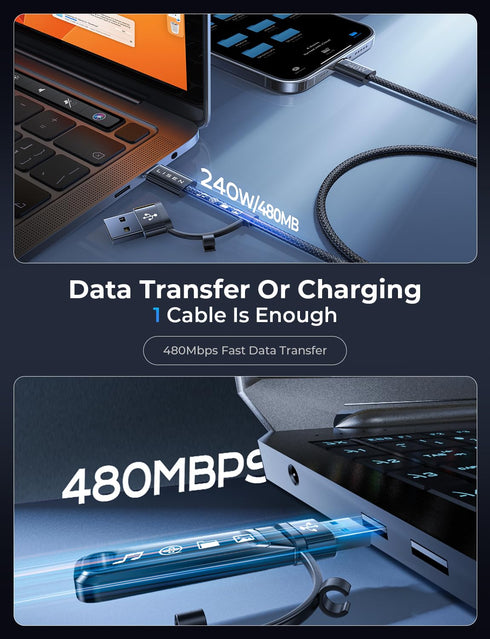 LISEN 240W 3.3+6.6ft USB A/C to USB-C Cable USB C Cable for MacBook Pro Charger Cable iPad Charger USB C Type C Charger Cable Fast Charging Cable ...