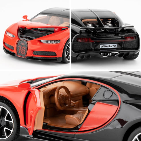1/32 scale Alloy Toy Car, Bugatti Chiron Model Car, Toy Car with Pull Back Function, Toy Model with Sound and Bright Lights, Toy Car for 3-8 Years...