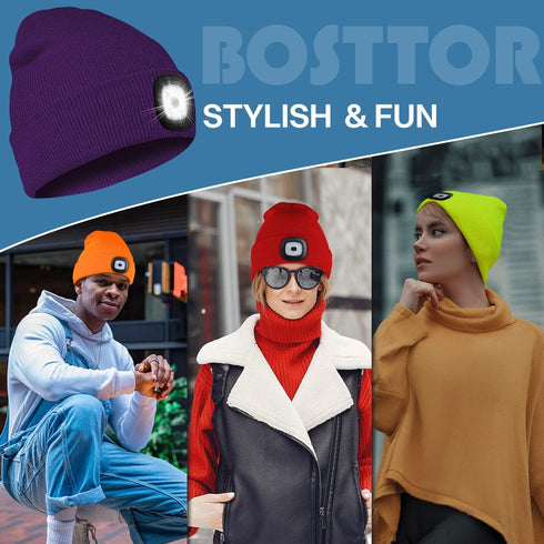 Bosttor LED Beanie Hat with Light 2 Pack, Headlamp Cap, Unisex Winter Knitted Hats Headlight Flashlight Gifts for Men Women...