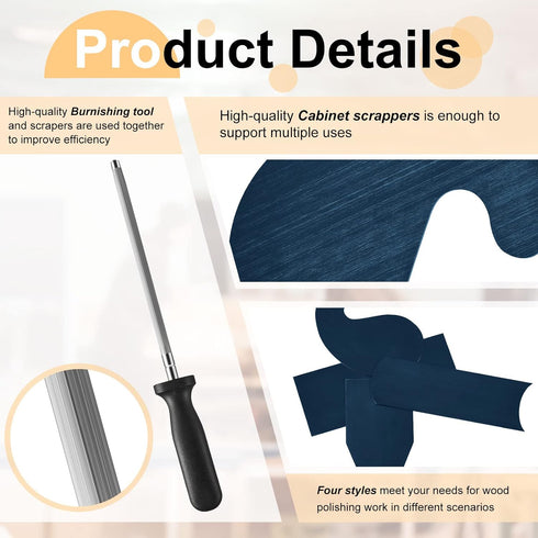 Cabinet Scraper Burnisher with 4 Piece Multi Shaped Scraper Set Manganese Steel Rectangle Curved Beveled Card Scraper Woodworking Carving Hand Cab...