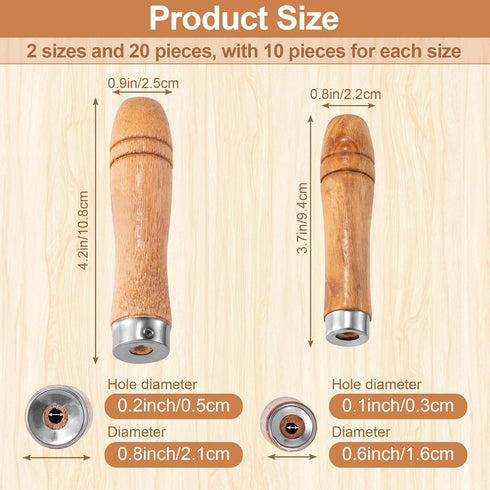 Wooden File Handle with Strong Metal Collars 20pcs, 10pcs Medium Wooden Handle for 6"-8" File and 10pcs Large Wood Handle for 10"-12" File, Screwd...