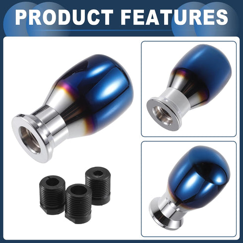 Shift Knob, 8cm Universal for Automatic and Manual Vehicle Gear Shifter Knob with 3 Adapter Titanium Alloy Burnt Blue, 1 Set...