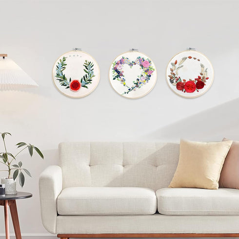 Creativease Embroidery DIY Starter Kit, 3pcs Set | Floral & Plant Designs for Adults and Kids Alike | with 20cm Bamboo Hoop, 28 * 29cm Cloth, and ...