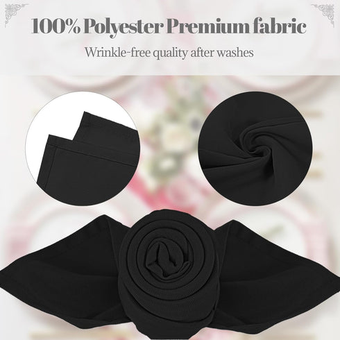 PLOYMONO Black Heavy Duty Polyester Napkins - 17 x 17 Inch Solid Washable Cloth Dinner Napkins - Set of 8 Napkins with Hemmed Edges - Great for We...