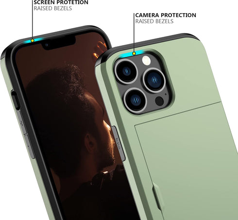 Nvollnoe for iPhone 13 Pro Case with Card Holder Heavy Duty Protective Dual Layer Shockproof Hidden Card Slot Slim Wallet Case for iPhone 13 Pro f...
