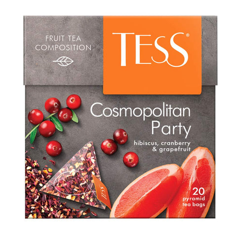 Tess Cosmopolitan Party Fruit Tea Composition Hibiscus, Cranberry and Grapefruit Leaf Tea in 20 Pyramid Sachets...