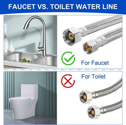 Universal Flexible Faucet Hose Connector, 20-Inch x 3/8" Comp x 1/2" FIP, Premium Braided Stainless Steel Faucet Water Supply Line for Kitchen Bat...