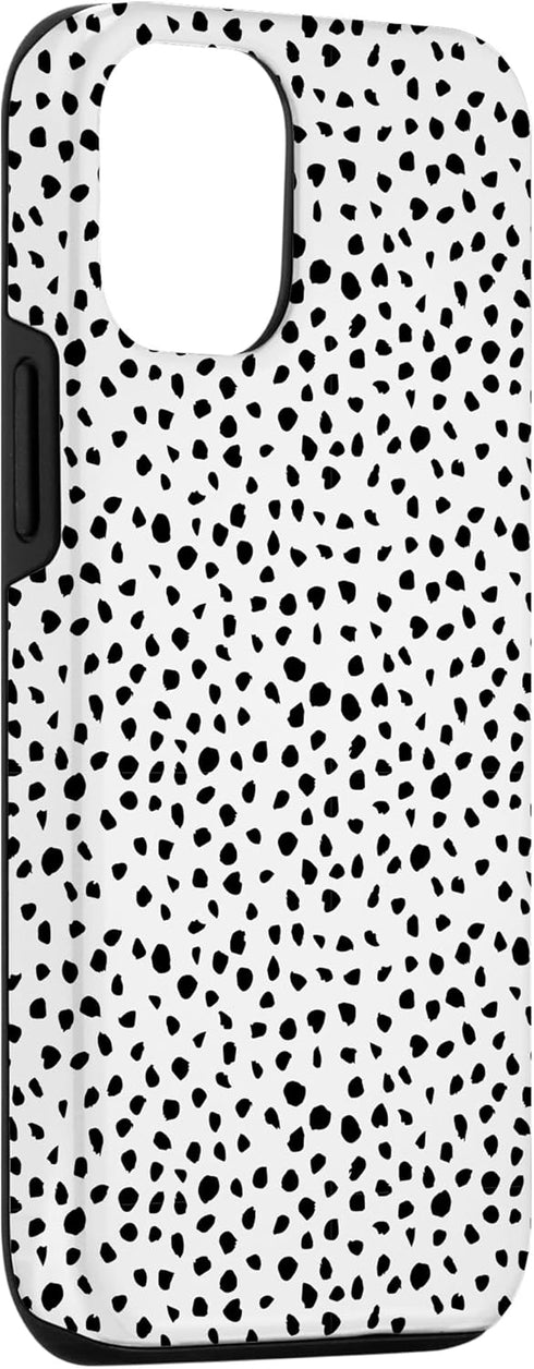 iPhone 12/12 Pro Popular Dalmatian Pattern, White w Brush Stroke Black Spots Case...