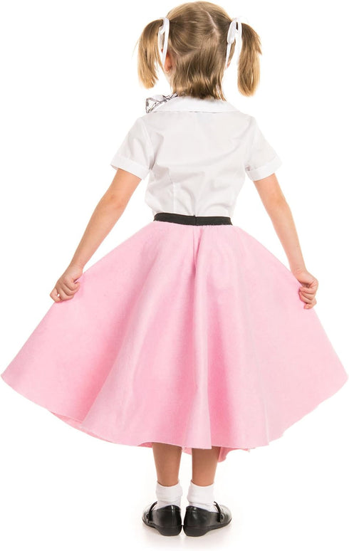 1950s Light PInk Poodle Skirt For Girls Costume with Musical Note Printed Scarf For Little Girl | Light Pink Girls Sock Hop Skirt | One Size...