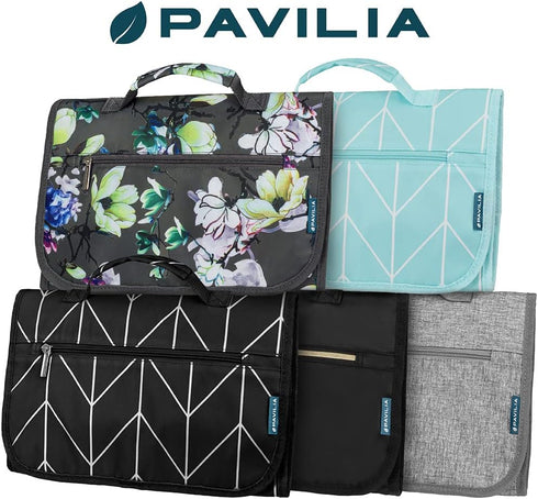 PAVILIA Hanging Toiletry Bag Women Men, Travel Kit Foldable Toiletries Organizer, Roll up Cosmetics Makeup Bag Accessories, Waterproof Essentials ...