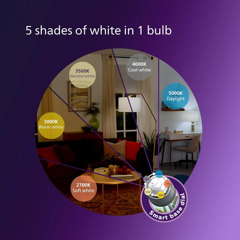 White Dial Flicker-Free Frosted Dimmable A21 Light Bulb - EyeComfort Technology - 1100 Lumen - 5 Shades of White - 9W=75W - E26 Base - Indoor - 2-...