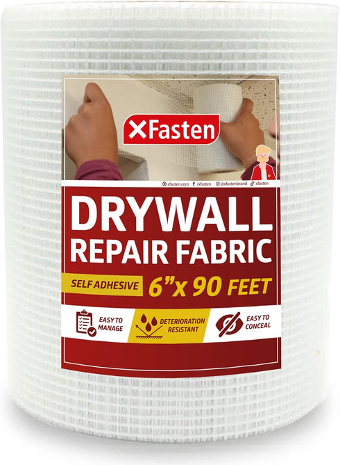 XFasten Drywall Repair Mesh Tape - 6-Inch X 90-Foot Mesh Tape for Drywall Repair, Fiberglass Drywall Patch Hole, Heavy Duty Wall Repair Mesh Spack...