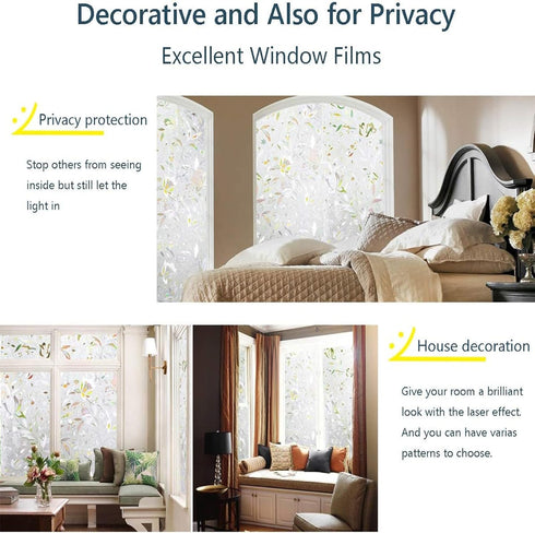 LEMON CLOUD Window Film, Decorative Window Privacy Film, 3D Stained Glass Window Sticker,Anti-UV Sun Blocker Heat Control for Home(Rainbow Tulip D...