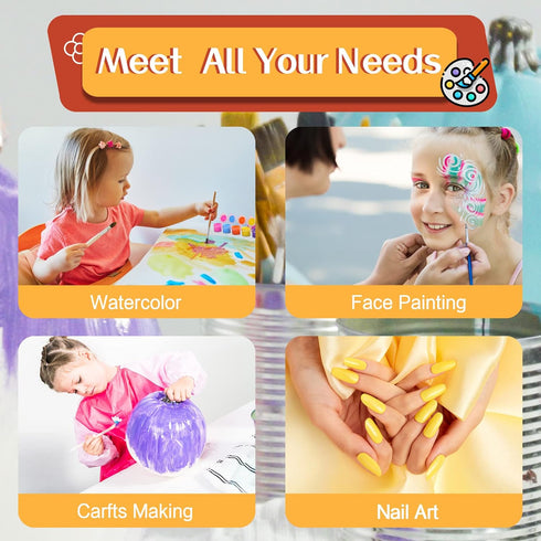 Acrylic Paint Set,48 Paint Pots in 6 Colors,Set of 8 Washable Paint Sets,Acrylic Paint Strips with 8 Pcs Paintbrushes,Craft Paint Sets for Kids & ...