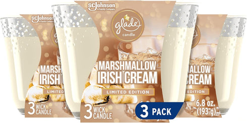 Glade Candle Marshmallow Irish Cream, Fragrance Candle Infused with Essential Oils, Air Freshener Candle, 3-Wick Candle, 6.8 Oz, 3 Count...