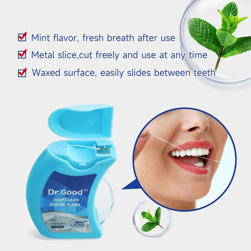 Dr.Good Glide Dental Floss, Deep Clean Mint Dental Floss, Pack of 6, 240M, PTFE & PFAS Free Floss, Small Packaging, Portable, Shred-Resistant Flos...