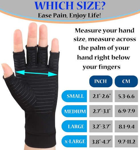 2 Pairs Copper Arthritis Gloves - Compression Gloves for Arthritis Pain Relief Rheumatoid Osteoarthritis Carpal Tunnel, Fingerless Copper Gloves f...