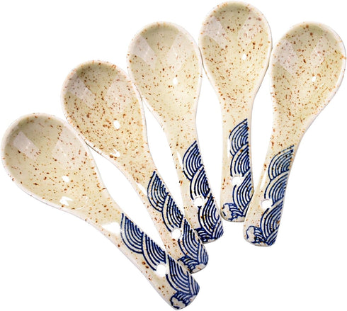 Soup Spoons Set of 5,Asian Soup Spoon Ceramic Ramen Spoons, Japanese Soup Spoons Perfect Depth for Dumpling, Pho, Noodles, Miso, Chinese Wonton, D...