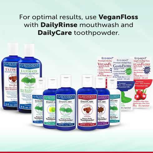 Eco-Dent VeganFloss Dental Floss, Waxed, Cranberry-Aloe - Floss with Vegan Plant-Based Wax, Recyclable Cardboard Packaging, 100 Yds (Pack of 6)...