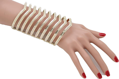 Women Fashion Jewelry Gold Metal Extra Long Cuff Bracelet Wrist Chevron Wonder Style...