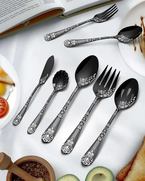 EUIRIO 5PCS Serving Utensils,Serving Set Includes Large Serving Spoon Slotted Serving Spoon Serving Fork Sugar Spoon&Butter Knife,Stainless Steel ...