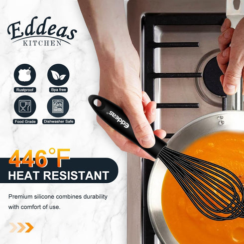 Silicone Whisk,Whisk Non Scratch Whisk for Nonstick Cookware, 5+7+9+11in Siliocne Coated Wisk Perfect for Blending,Beating,Stirring and Kitchen Co...