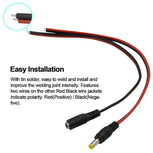 MILAPEAK (Real 18AWG 43x2pcs Copper Strands 20 Pairs DC Power Pigtail Cable, 12V 5A Male & Female Barrel Connectors for CCTV Security Camera and L...