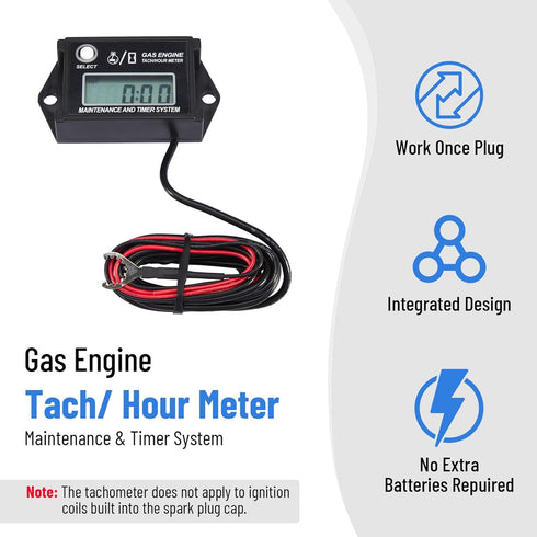 Digital Tiny Tachometer Tach Hour Meter Job Timer RPM Counter for Snowmobile Skis Motor Bike Go Kart Lawn Mower...