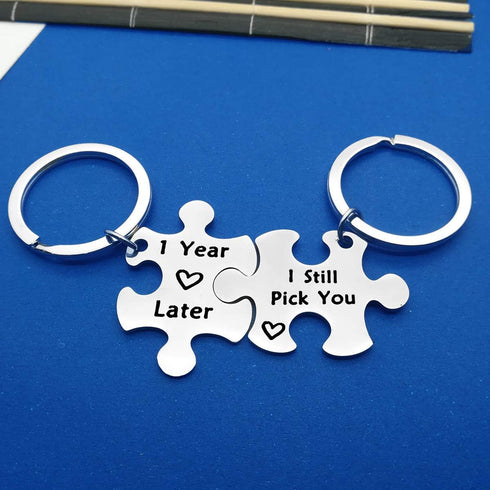 Anniversary Keychain Gifts for Her Him 1 Years Later I Still Pick You Key Ring Jigsaw Puzzle Piece Matching Pendant Keychain Set Couple Best frien...