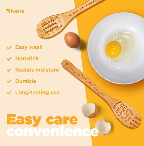 Riveira Modern 6pc Wooden Spoons For Cooking – Great Mother's Day Gift Ideas With Its Unique Design – Wooden Cooking Utensils for Mothers Day Gift...