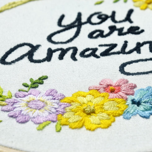 Yutaohui 2 Sets Embroidery Kits,Funny Embroidery Kit Flowers with Encouraging Words,Embroidery Kit for Beginners,Cross Stitch Kit Beginner,Embroid...