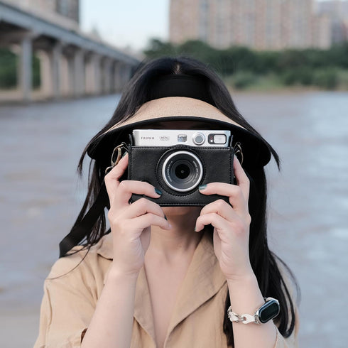 Rieibi Mini EVO Case - Retro PU Leather Protective Case for Fujifilm Instax Mini EVO Instant Camera - Removable Case with Adjustable Shoulder Stra...