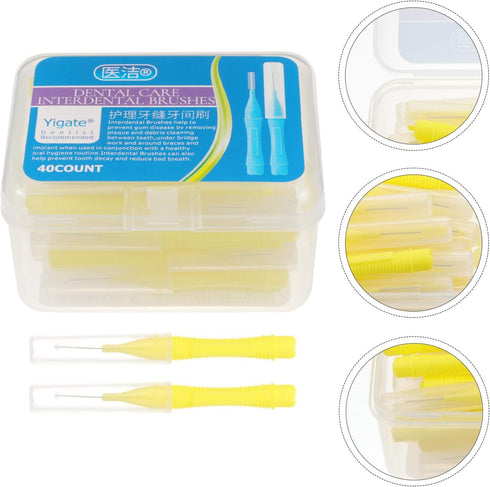 EXCEART 40pcs Interdental Picks Dental Brush Picks Dental Floss Interdental Cleaners Yellow 0.4mm...