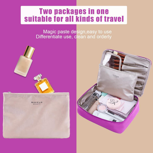 Queboom Travel Makeup Bag Cosmetic Bag Makeup Bag Toiletry bag for women and girls (Deep purple)...
