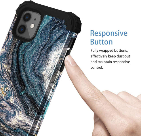 for iPhone 11 Case,Marble Pattern 3 in 1 Men Boys Hard PC Soft Silicone Rugged Bumper Slim Fit Case Anti-Slip Thin Heavy Duty Shockproof Protectiv...