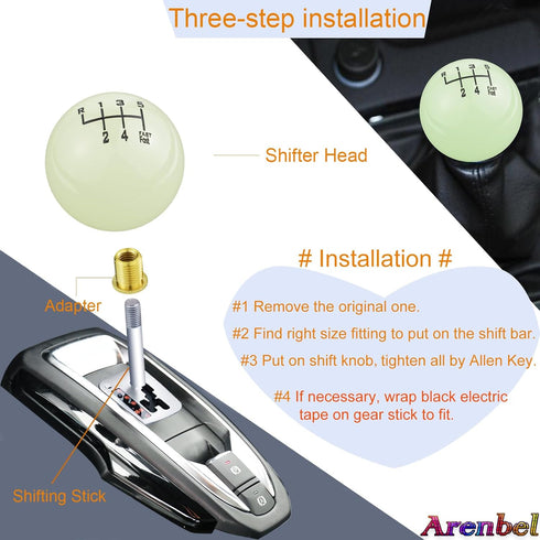 Arenbel 6 Speed Gear Shifter Knobs Round Ball Shift Stick Lever Car Racing Handle Replacement Fit Most Auto Manual Transmission Vehicles, Green Lu...