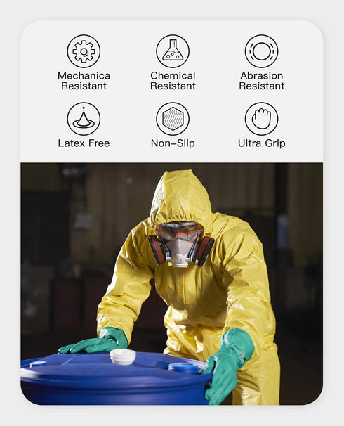 PACIFIC PPE 2 Pairs Nitrile Chemical Resistant Gloves, Flocked, Resist Strong Acid, Alkali, 15 mil, 12.6", XX-Large...