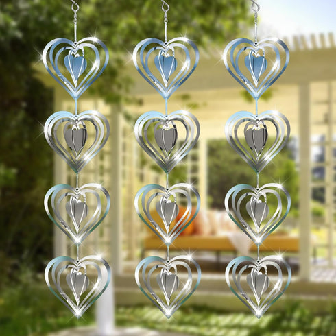 12 Metal Heart Bird Scarer Discs Set, Wind Spinners 3D Helix Reflector Stainless Steel Sparkly Outdoor Garden Decor, Scare Birds & Animals Away fr...