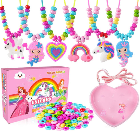 DIZRNOI Jewelry Making Kit for Girls Unicorn Mermaid Charm Necklace Making Supplies Beads Set Birthday Toy Gift DIY Arts and Crafts for Kids Age 3...