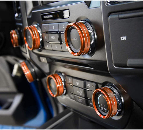 for F150 Air Conditioner Switch & Trailer & 4WD & VOL Knob Button Trim for Ford F150 XLT 2016 2017 2018 2019, Orange Aluminum, 6pcs (Not for 2021 ...