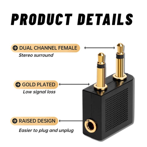 4 Pack Airplane Headphone Adapter, 3.5mm Male to 3.5mm Female Gold Plated Aircraft Headset/Earphone Adapter for in-Flight Entertainment System...