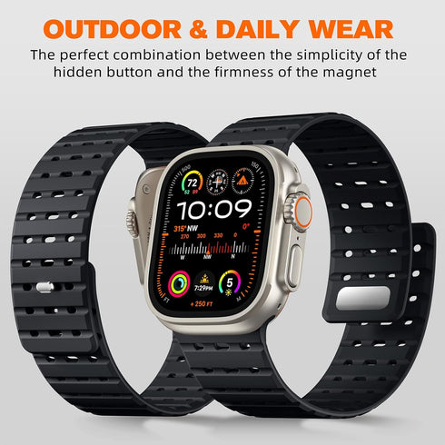 Compatible with Apple Watch Ultra 2/Ultra Band 49mm/45mm/44mm/42mm Men Women, Magnetic Silicone Rugged Sport Watchband for iWatch SE2/SE/9/8/7/6/5...