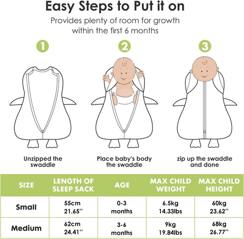Beberoad Love Baby Swaddles, Swaddles for Newborns with 2-Way Zipper & Silent Velcro, Easy Swaddling & Breathable Suitable for Baby 3-6 Months,Sta...