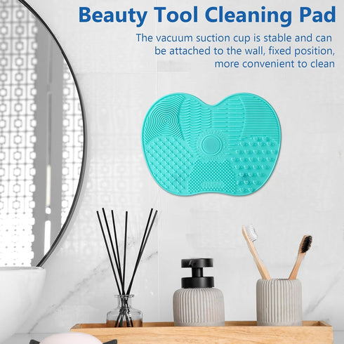 Makeup Brush Cleaner Mat Silicone Pad 2 Pcs Cosmetic Clean Brush Washing Tool Portable Suction Cup Rinse Color Removal Box Beauty Blender Multifun...